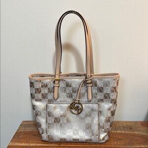 Michael Kors Gold and Cream Structured Handbag